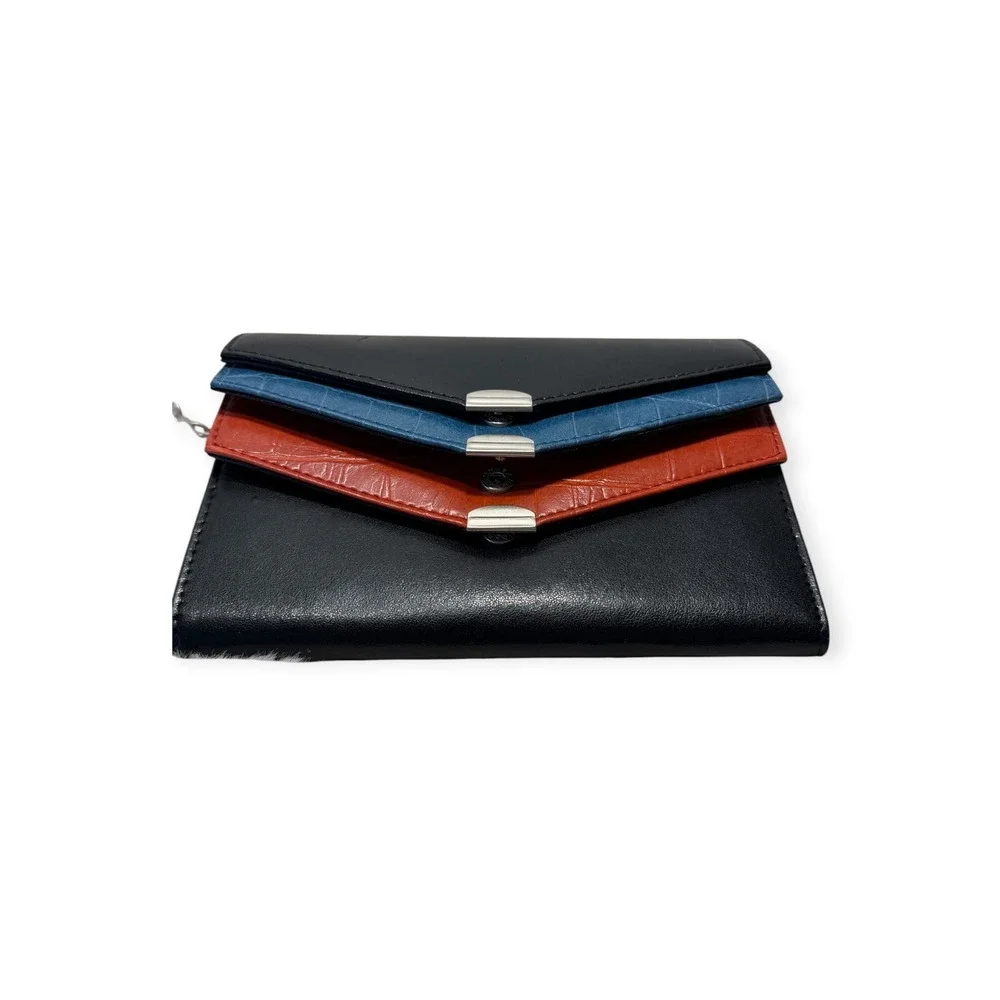 Samsonite Vintage Leather Wallet Y2K Tri-Color Croc Embossed Black Blue Orange